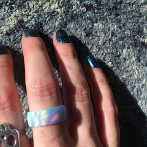 Anillo de Ópalo Azul Nube -Aurora Boreal