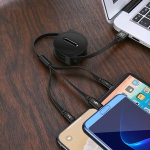 Cable USB Múltiple, Cable de Carga Retráctil 3 en 1, Micro Type C para iPhone y Android