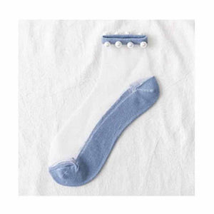 Calcetines transparentes con perlas (3 Pares）
