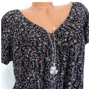 Camiseta suelta informal de manga corta con cuello en V