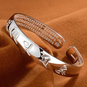 Om Ma Ni Pad Me Hum - Pulsera de Plata de Estilo Étnico