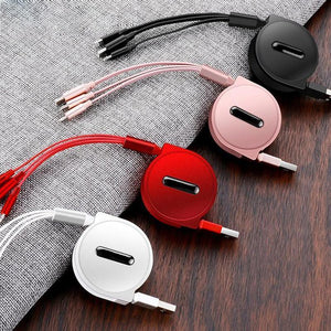 Cable USB Múltiple, Cable de Carga Retráctil 3 en 1, Micro Type C para iPhone y Android