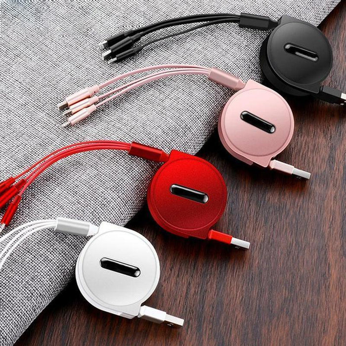 Cable USB Múltiple, Cable de Carga Retráctil 3 en 1, Micro Type C para iPhone y Android