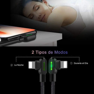 Cargador Rápido con Cable de Carga de 90 Grados para iOS y Android