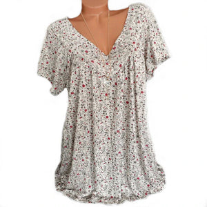 Camiseta suelta informal de manga corta con cuello en V