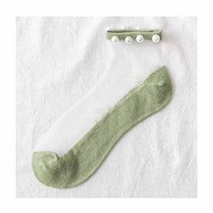 Calcetines transparentes con perlas (3 Pares）