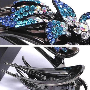 Pinza de pelo de doble flor de diamantes de imitación