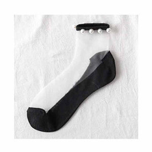 Calcetines transparentes con perlas (3 Pares）