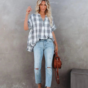Camiseta de verano transpirable y cómoda con cuello de pico