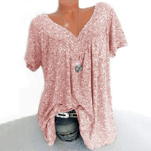 Camiseta suelta informal de manga corta con cuello en V