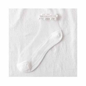Calcetines transparentes con perlas (3 Pares）