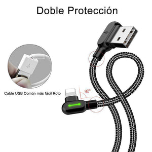 Cargador Rápido con Cable de Carga de 90 Grados para iOS y Android