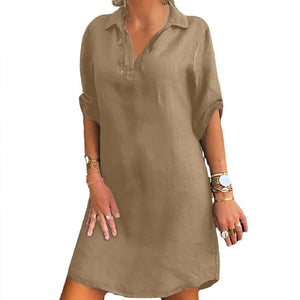 Vestido Camisero Nórdico de Manga Corta