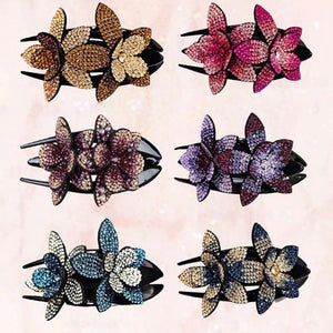 Pinza de pelo de doble flor de diamantes de imitación