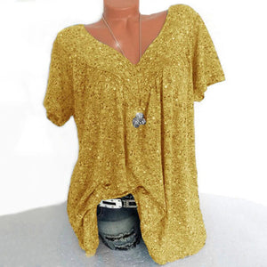 Camiseta suelta informal de manga corta con cuello en V