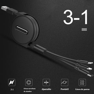 Cable USB Múltiple, Cable de Carga Retráctil 3 en 1, Micro Type C para iPhone y Android