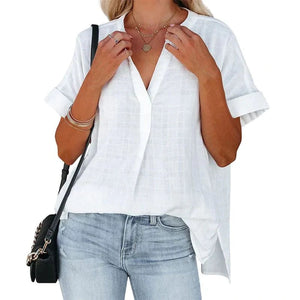 Camiseta de verano transpirable y cómoda con cuello de pico