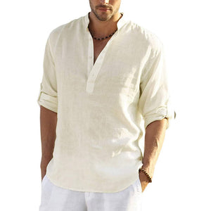 Camiseta casual de lino y algodón para hombre