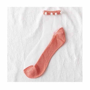 Calcetines transparentes con perlas (3 Pares）