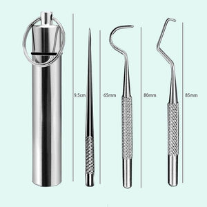 Herramientas de limpieza de dientes de acero inoxidable con funda de soporte