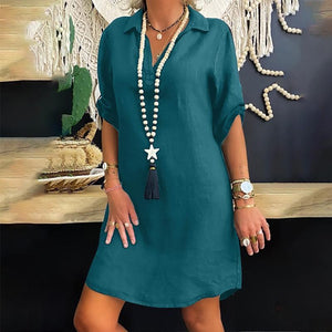 Vestido Camisero Nórdico de Manga Corta
