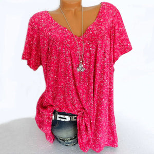 Camiseta suelta informal de manga corta con cuello en V