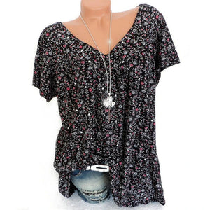 Camiseta suelta informal de manga corta con cuello en V