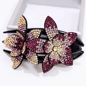 Pinza de pelo de doble flor de diamantes de imitación