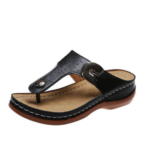 Chanclas de cuña con estampado metálico decorativo para mujer