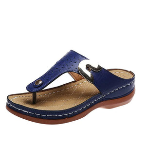 Chanclas de cuña con estampado metálico decorativo para mujer