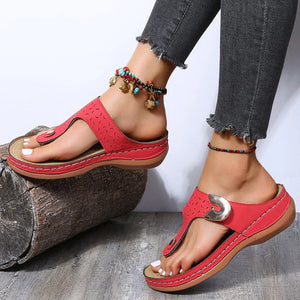 Chanclas de cuña con estampado metálico decorativo para mujer
