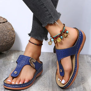 Chanclas de cuña con estampado metálico decorativo para mujer
