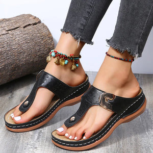 Chanclas de cuña con estampado metálico decorativo para mujer