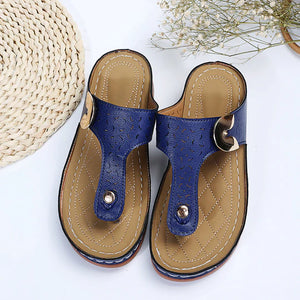 Chanclas de cuña con estampado metálico decorativo para mujer