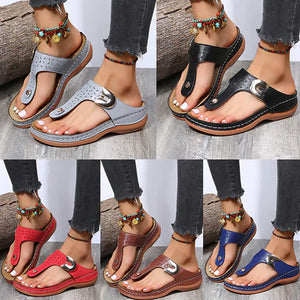 Chanclas de cuña con estampado metálico decorativo para mujer